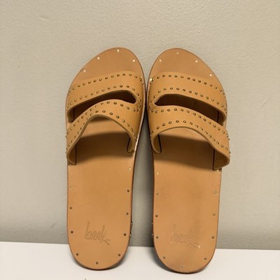 Beek Dunlin Honey Leather Studded Slide Sandals Women s US 8