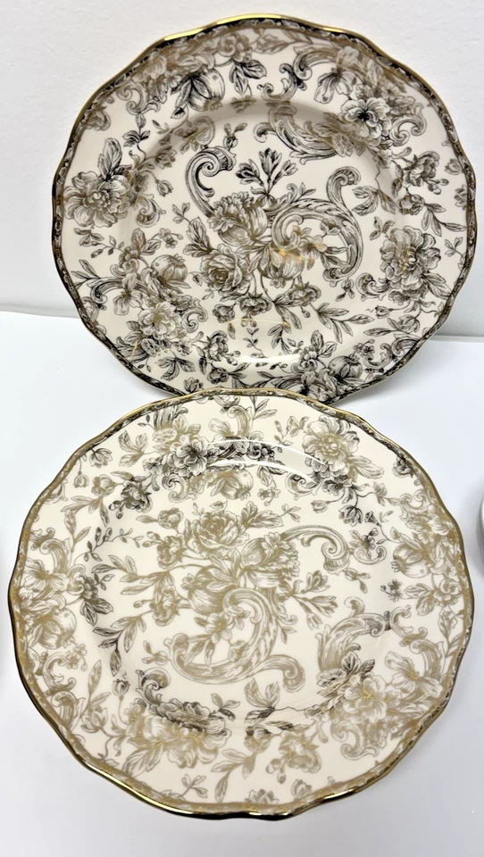 222 Fifth Hawthorne Gold Porcelain Dinner Plates 10.5in Set of 4 NEW - Image 2 of 2