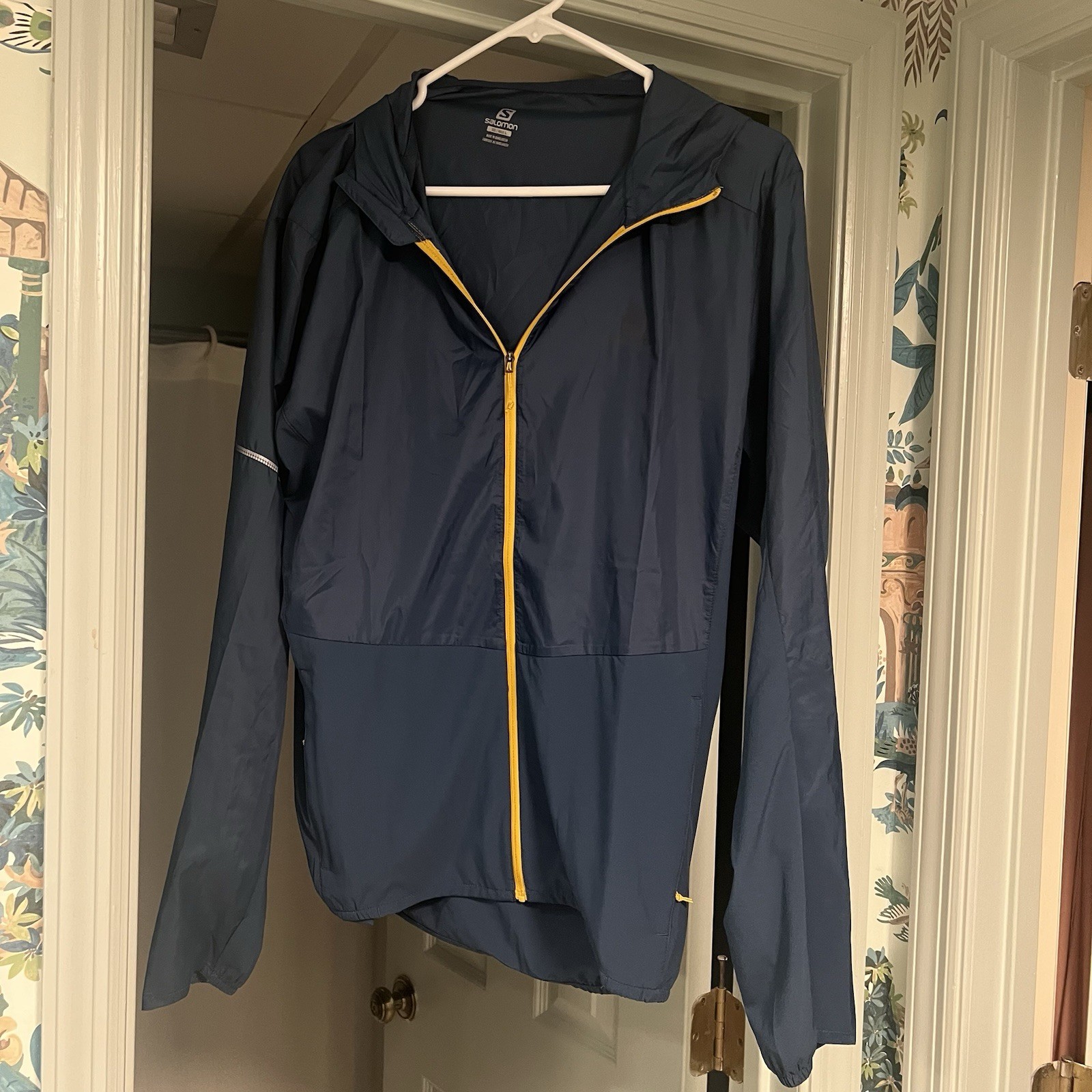 Giacca Salomon grande blu clima giacca a vento leggera riflettente corsa