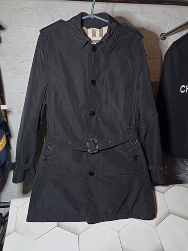 Burberry Brit Cappotto Trench Coat Fodera a Quadri Poliestere Capispalla Uomo L Nero