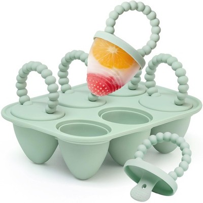 All-Silicone Baby Popsicle Molds with Sticks, 30 ml, 6-Cavity Mini-Green 