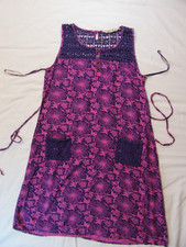 Mantoray - Size 12 - Purple & Pink Floral Dress - Crochet Top & Pockets