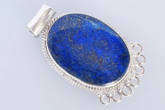 Ciondolo ovale grande pietra preziosa lapislazzuli argento sterling 925... - Immagine 4 di 4