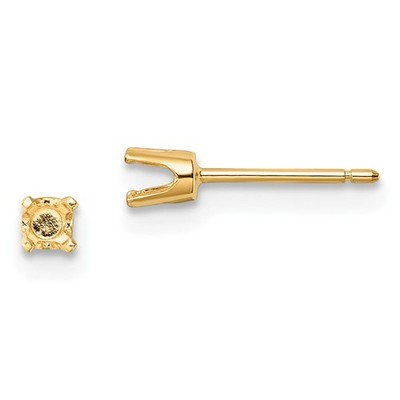 Real 14K Yellow Gold 3mm Round Stud Earring Mounting w/backs; Women & Men