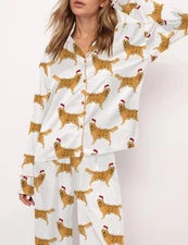 Christmas Golden Retriever Satin Pajama Set For Women