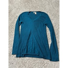 DKNY Jeans Teal Blue Ribbed V-Neck Long Sleeve Sweater D4360016 Size L