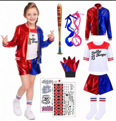 Girl Kids Harley Quinn Suicide Squad Halloween Costume Cosplay Outfit Suit Dress