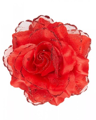 Rote Haarspange Glitzer Rose als Kostüm Accessoires für Halloween & Karneval