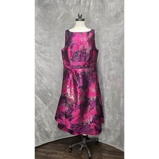 Adrianna Papell 16W Dress Floral Metallic Brocade Evening Cocktail Wedding Guest