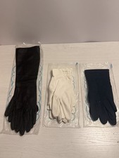 Vintage Antique 2 White 1 Black Leather 1 Blue Gloves Lot of 4 Opera Van Raalte