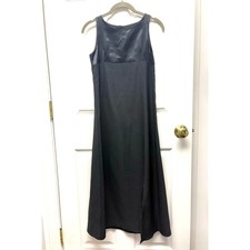 Perry Ellis Dress Vintage Black Empire Waist Maxi Satin Bodice Made in Canada 10