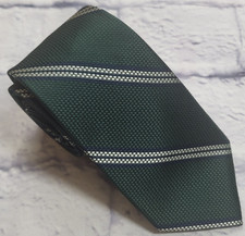 Perry Ellis Portfolio Silk Tie Green Silver Stripes Necktie Skinny 57 x 2.75