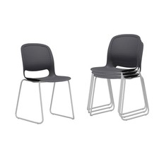 Modern Stacking Chairs Set of 4 in Black with Ergonomic Design, Polypropylene