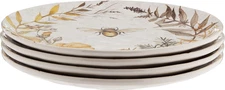 Bee Sweet 10.75" Ceramic Dinner Plates, Set of 4, Floral Bee Design, Dishwasher