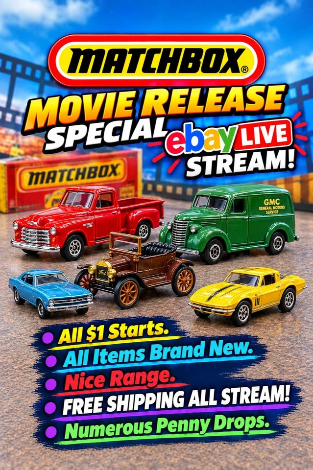 Matchbox Movie Special Live Stream! ALL FREE SHIPPING! ALL $1 STARTS!