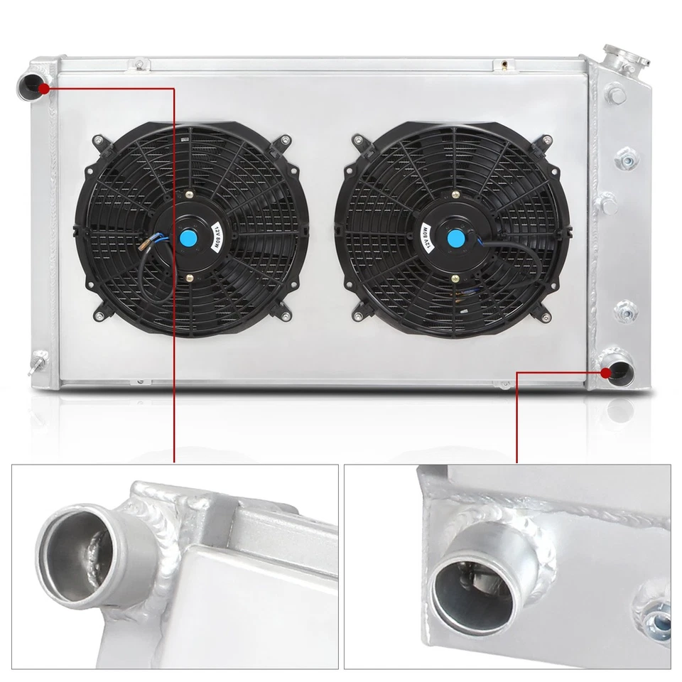 Radiador de refrigeración de aluminio de 3 filas con cubierta de ventilador para 77-90 Buick/Cadillac/Chevy/GMC Foto 2 de 4