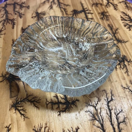 Large Blenko Ice Bark MCM Art Glass Ashtray Cigarette or Pipe 8 3/4" x 8" 3-Toed