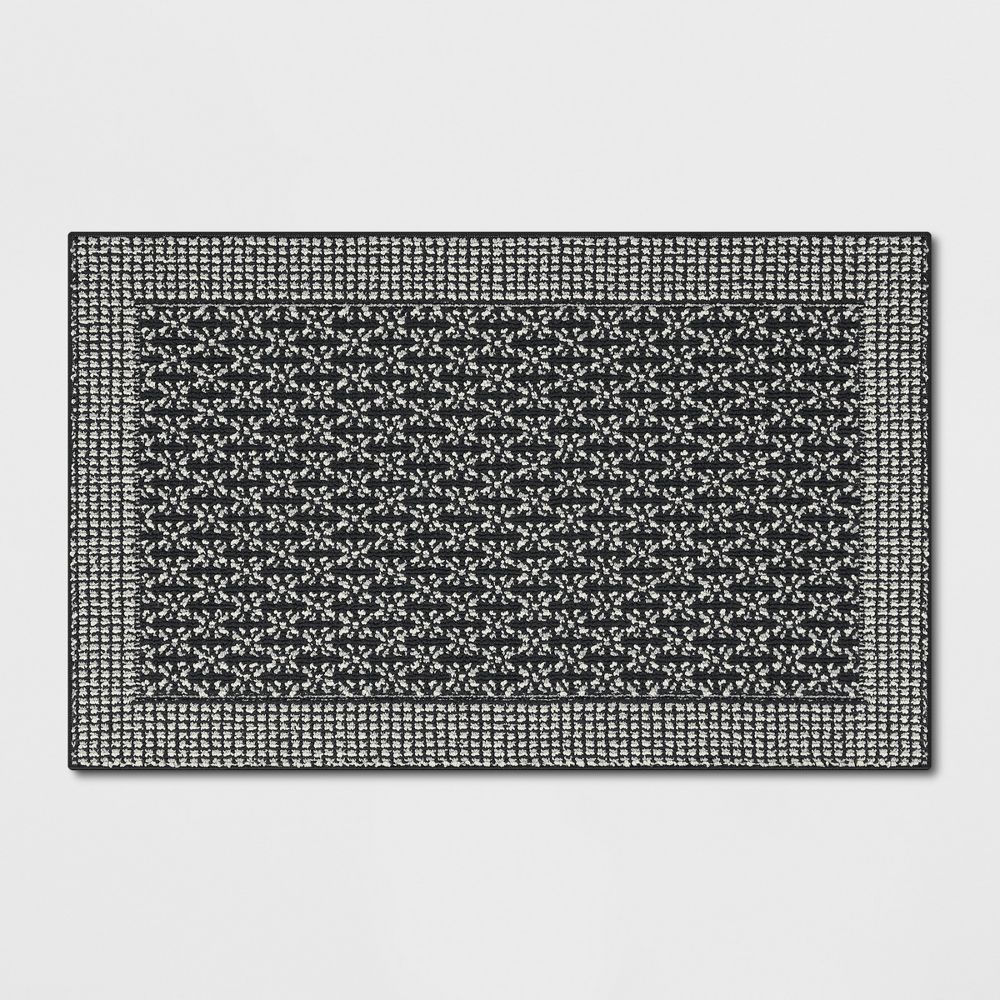 2'6"x3'10" Washable Geometric Border Tufted Accent Rug Black - Threshold