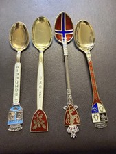 Vintage Sterling Silver Enamel Norwegian Souvenir City Flag Spoons NR