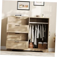  43.3'' H Armoire Wardrobe Closet with 4 19.7"D x 47.2"W x 43.3"H Natural Oak