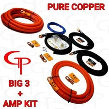 1/0 Big 3 Upgrade + Amp Wiring install kit OFC GP Car Audio Orange Black