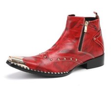 Men's Fashion Punk Rivet Zipper Ankle Boots Youth Pointy Toe Leather Dress Shoes
