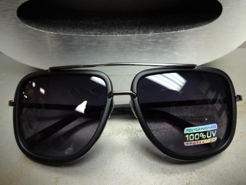 Men's Classic Vintage Retro Style SUNGLASSES Square Matte Black & Gunmetal Frame - Picture 9 of 10