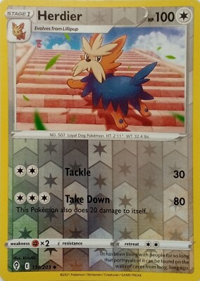 134/203 HERDIER REVERSE HOLO EVOLVING SKIES POKEMON KARTE