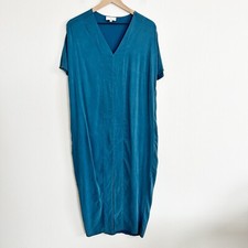 Universal Standard x J Crew Dress Womens XS 10-12 Blue Midi V-Neck Cap Sleeve