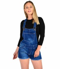 Womens Ladies Denim Dungaree Girls Monika Jumpsuit Stretch Jeans Short Dress New