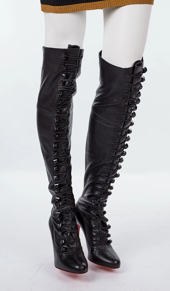 vold kopi Cirkus CHRISTIAN LOUBOUTIN RonFifi Supra Black Leather Over Knee Thigh High Boot  Sz 40 | eBay