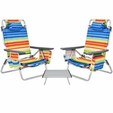 2 Packs Outdoor Folding Reclining Beach Chair Backpack Beach Chair With Pillow