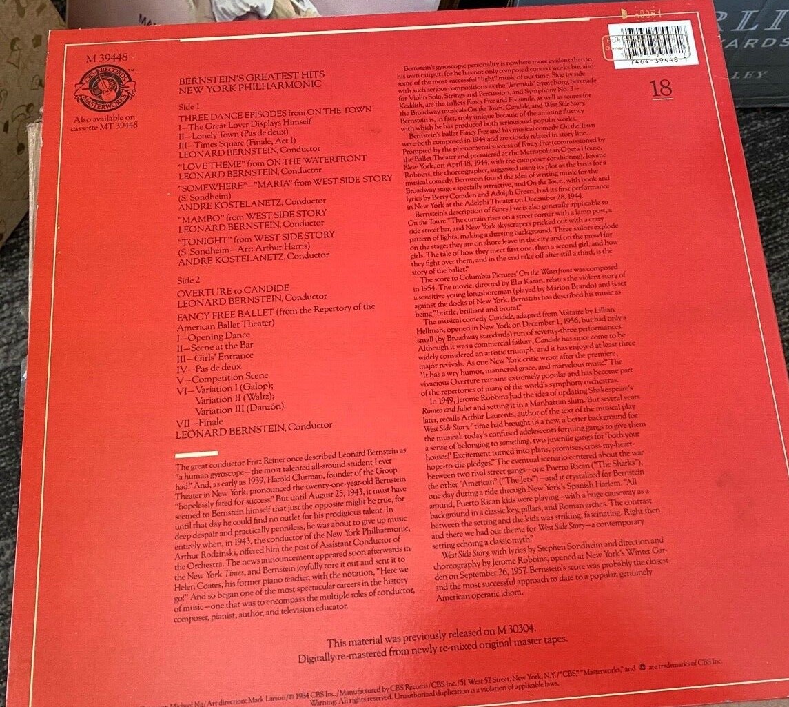 Leonard Bernstein - Greatest Hits -1984 Columbia Masterworks