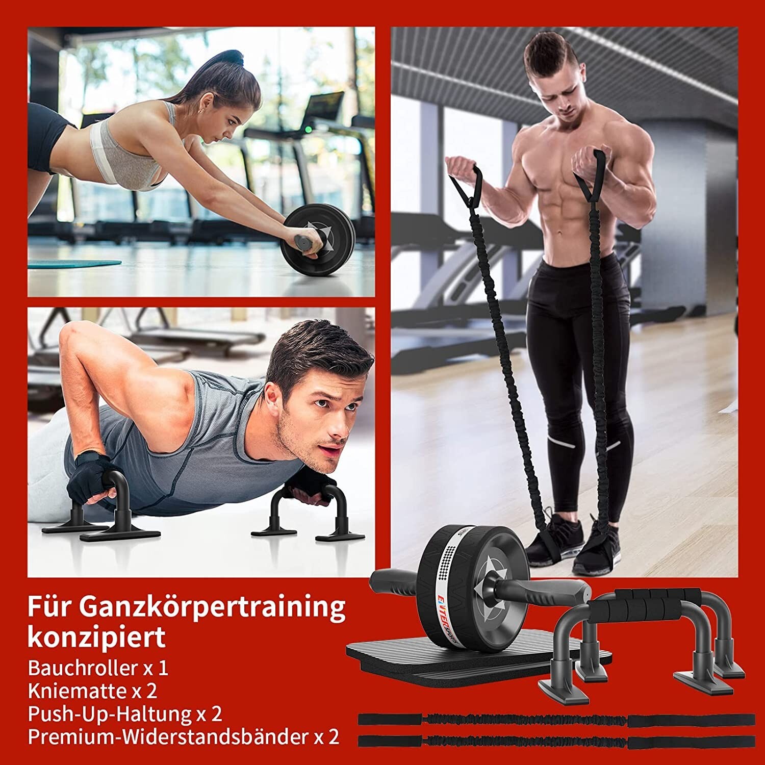 Roue abdos 6 en 1 multifonction pour renforcement musculaire et pompes - 2