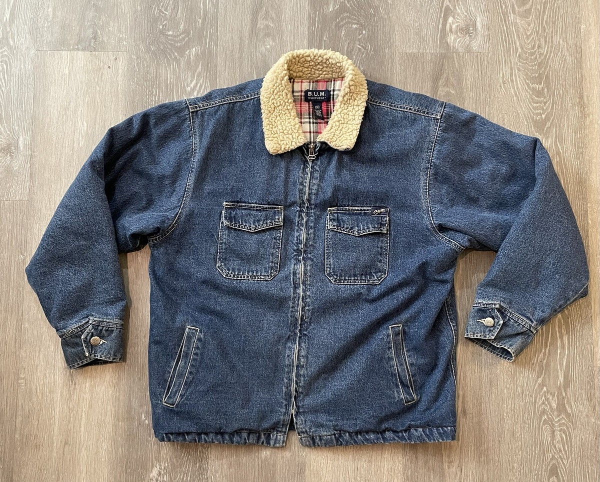 Vintage Bum Equipment Denim Jacket USA Sherpa Collar Flannel Lined