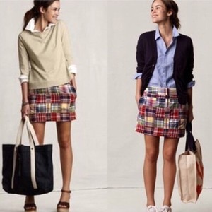 J. Crew Madras Skirt Plaid Mini Button 