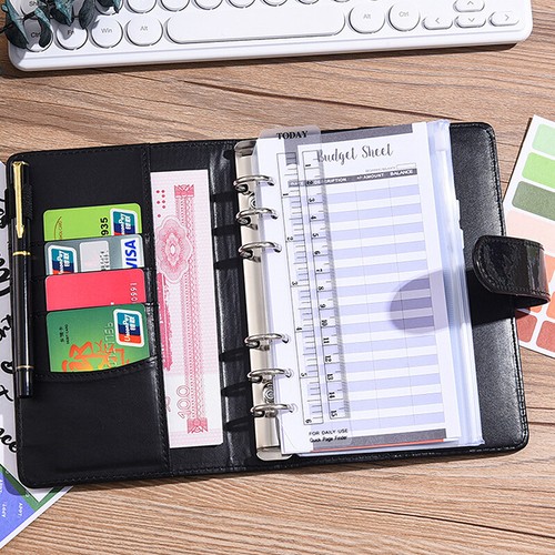 A6 Leather Budget Binder Notebook Notepad Diary Planner Cash Envelopes Pockets - Picture 4 of 28