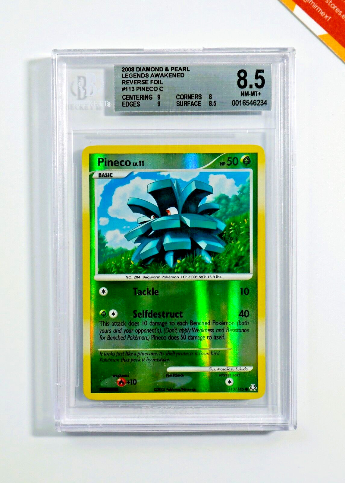 Pokemon BGS 8.5 Pineco #113 Reverse Foil Legends Awakened 2008 English