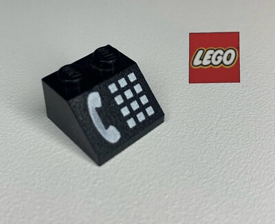 Lego schwarz 45° Neigung 2 x 2 schwarzer Stein mit weißem Telefon & Tastatur Druck -6D