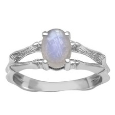 Solitaire Ring 925 Sterling Silver Moonstone Gemstone Split Shank Ring