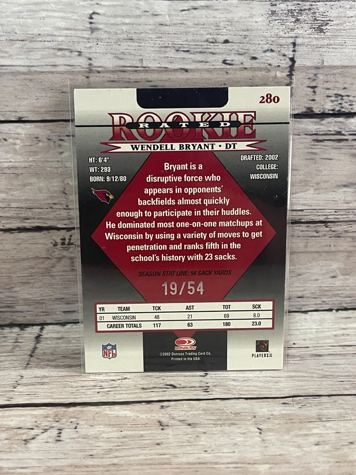 2002 Donruss Stat Line Season #280 Wendell Bryant #'d 19/54 - Image 2 of 2