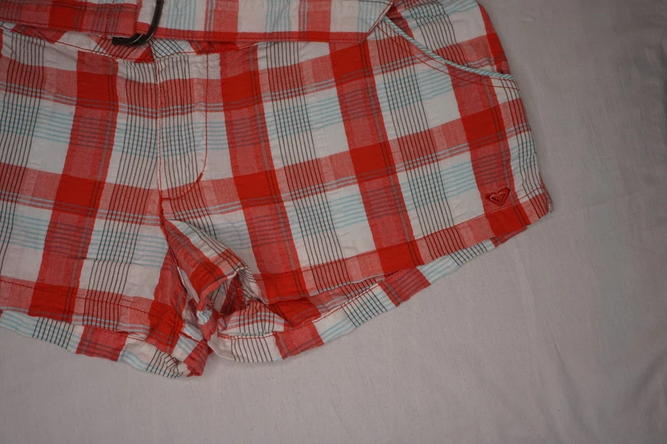Pantalones Cortos Roxy Rojo Blanco y Azul Cuadros Tiro Medio Cinturón Algodón Talla 11 Nuevos Foto 3 de 4