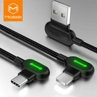 MCDODO LED 90 stopni Typ-C iphone kabel ładujący kątowy USB-C kabel kątowy nylon
