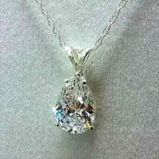 3.50Ct Pear Cut Lab Created Diamond 18k White Gold Plated 925 Solitaire Pendant