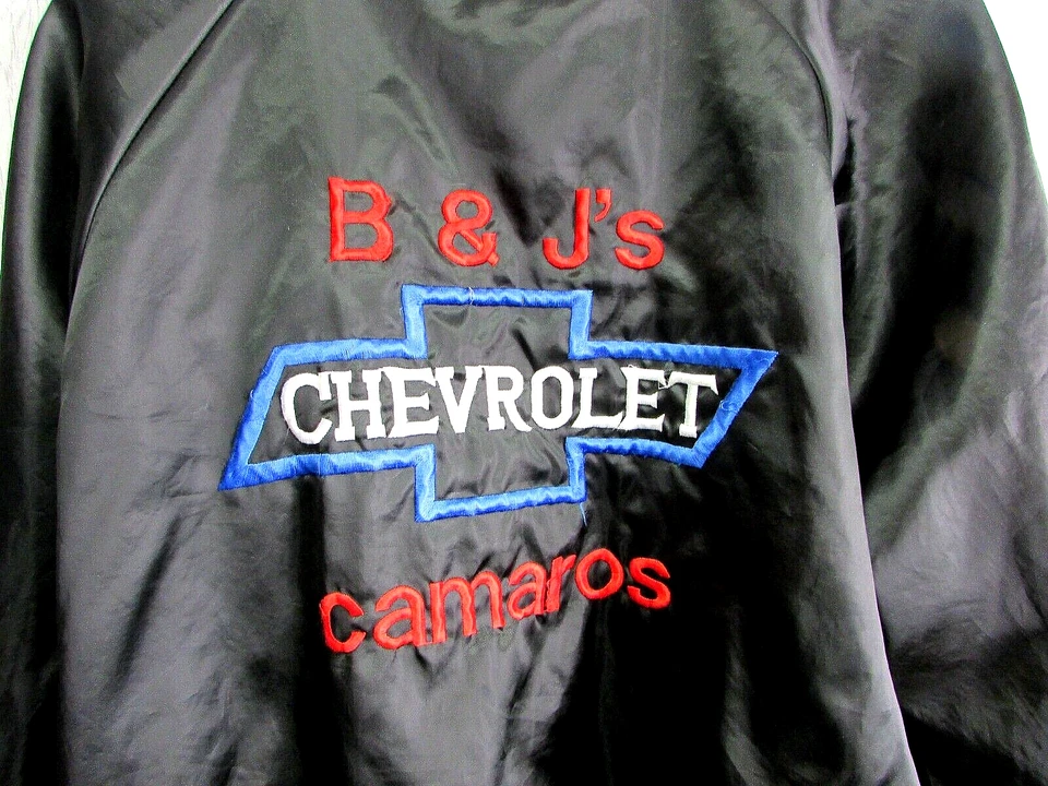 Vintage 80s Chevrolet Camaro Embroidered Bomber Satin Jacket Fits Mens L-XL USA - Image 2 of 4