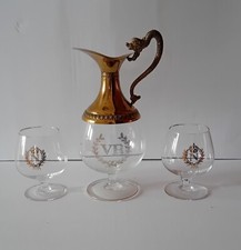 2 bicchieri Napoleon + coppa-caraffa da liquore in vetro e metallo vintage.