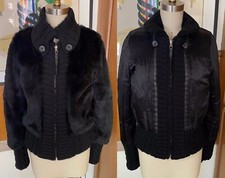 June Rabbit Fur Reversible Jacket M Satin Leather $750 Bomber Knit Anthropologie