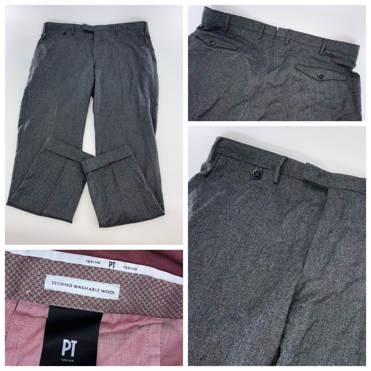 PT Torino Dress Pants 37x32 Gray Techno Washable Wool Slim PT Torino Dress Pants 37x32 Gray Techno Washable Wool Slim