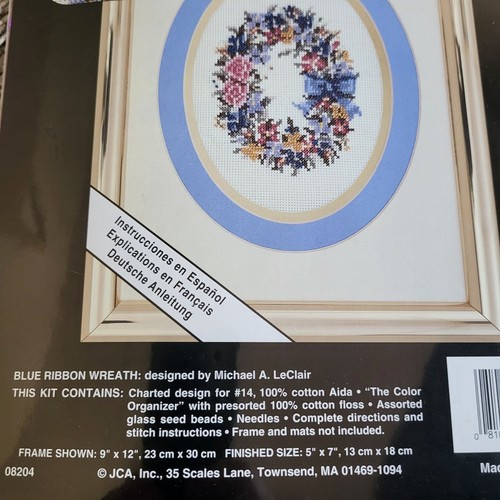 Bead 'N Stitch Blue Ribbon Wreath Cross Stitch Kit By Michael A. LeClair - Picture 4 of 5