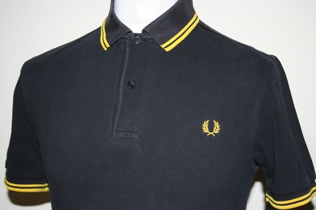 fred perry black yellow yellow twin tipped shirt